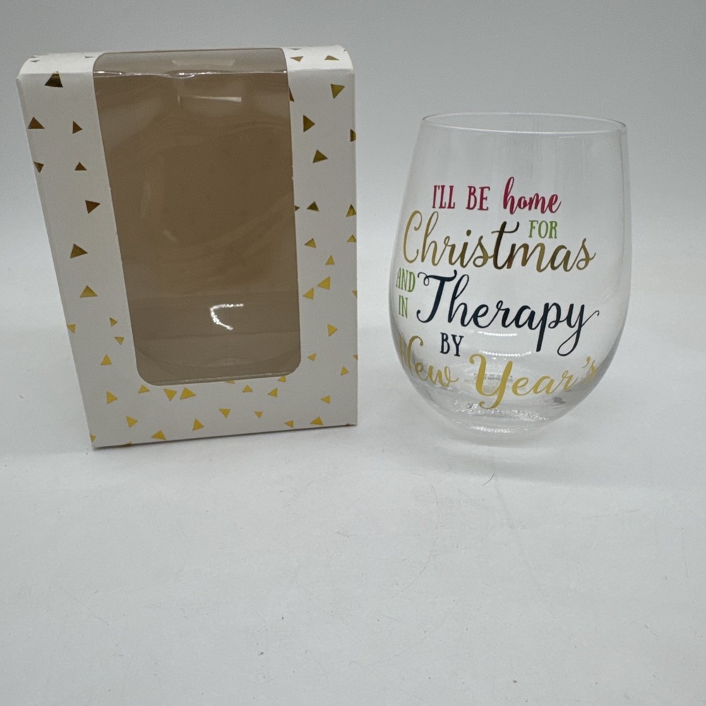 Mary Square Wine Glass Christmas‎ New Years Therapy NEW